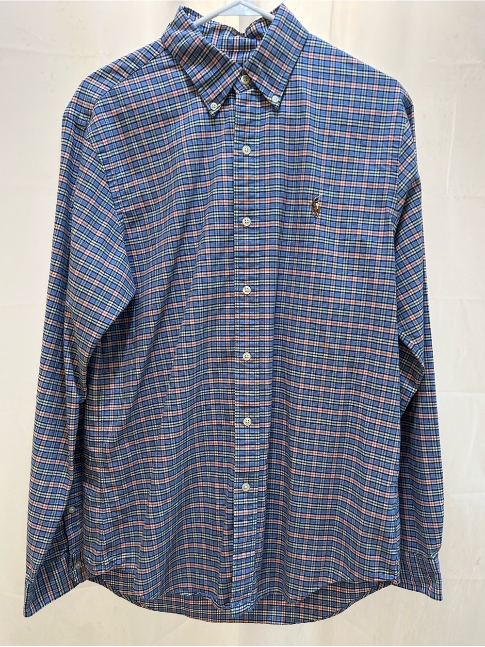 Polo Ralph Lauren Medium Mens Blue Red Navy Plaid Button Down Shirt Pony Logo